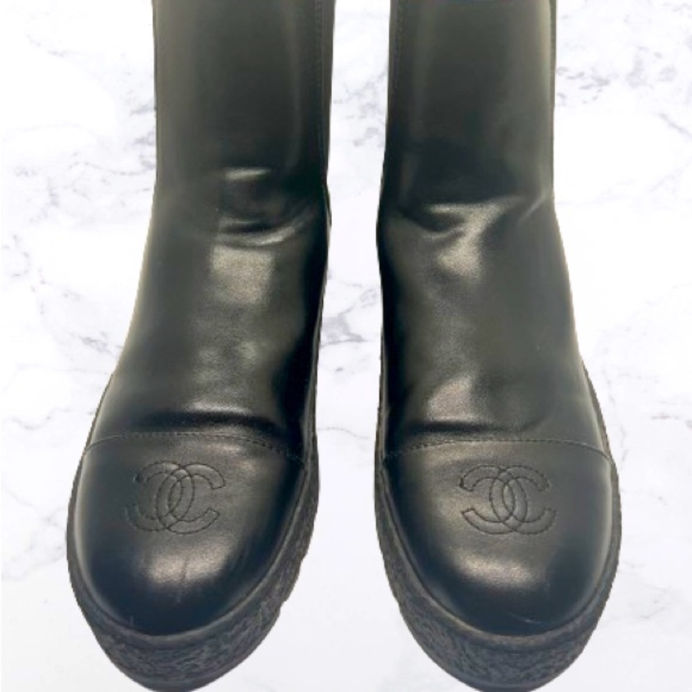 Chanel Black Leather Booties with Chanel Monogram